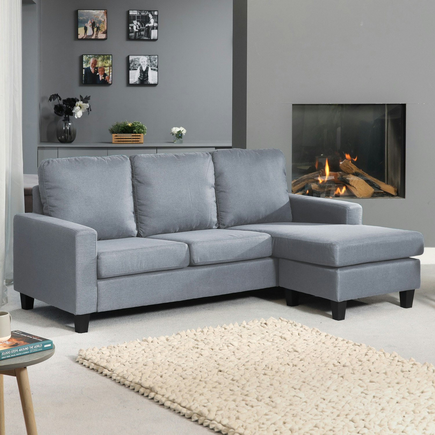 NOVARA Textured Fabric 3 Seater Reversible Sofa - Light Grey - Artemis Home