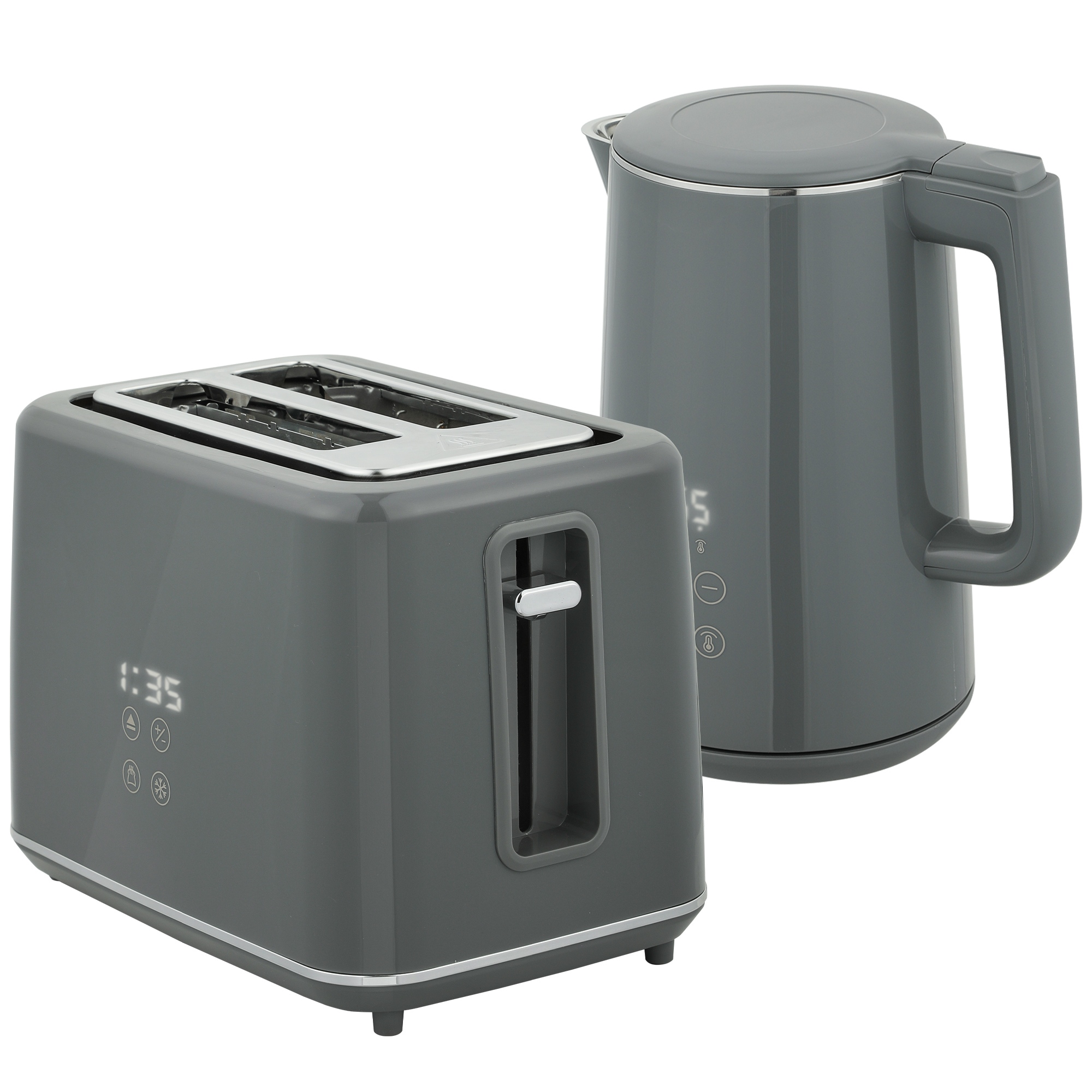 HERON Digital Kettle and Toaster Set 1.5L 3000W Fast Boil Kettle Grey - Life Essentials