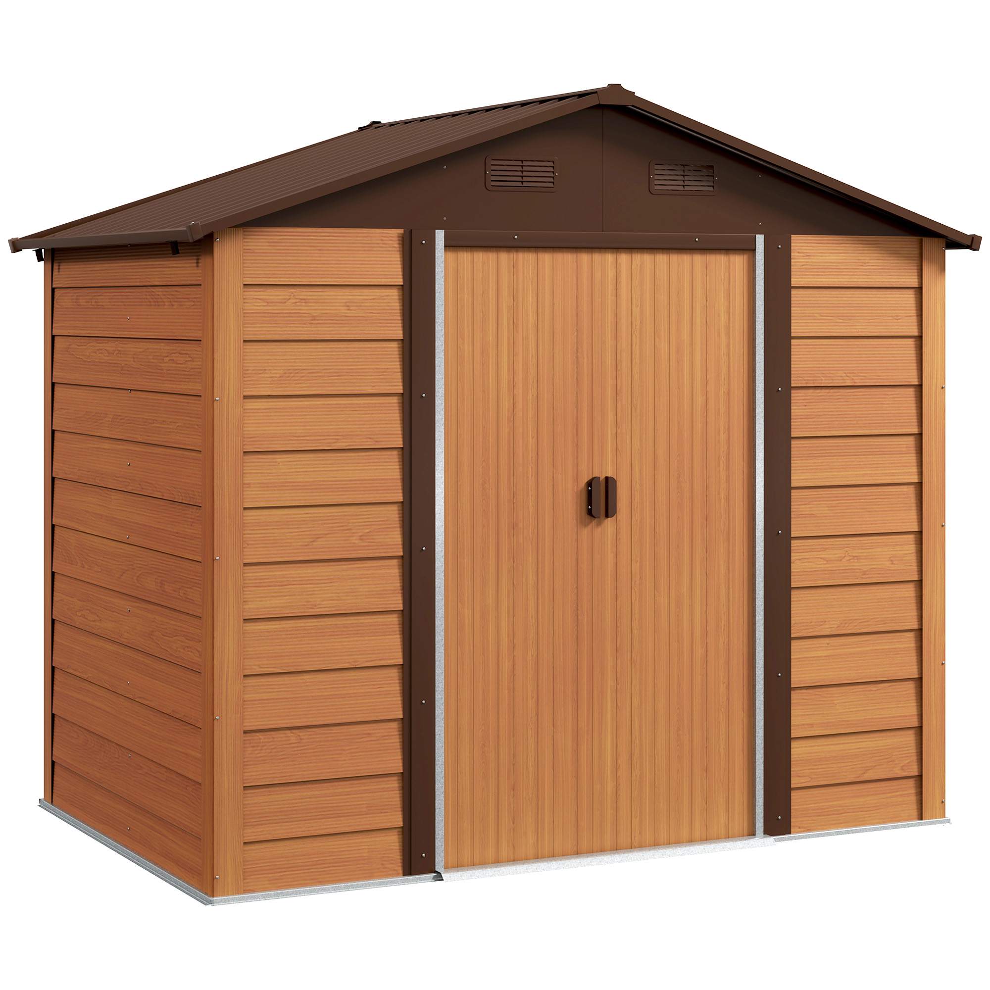 SUNVISTA 6 x 8ft Galvanised Steel Shed Brown Wood Effect - Life Essentials