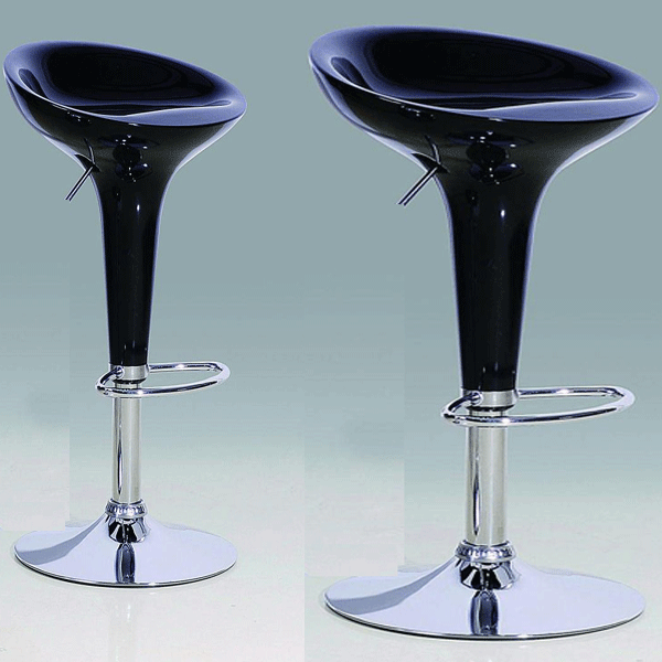 Bolton Chrome Bar Stool Pair with Adjustable Features - Black - Sigrid Mills