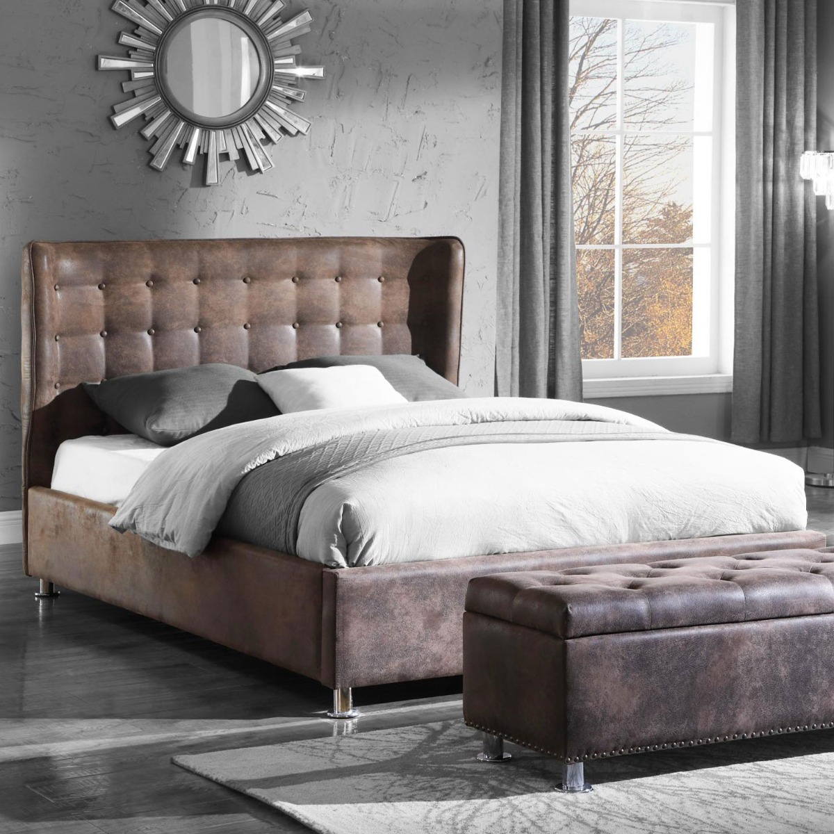 Oakley Fabric Double Bed - Antique Brown - Sigrid Mills