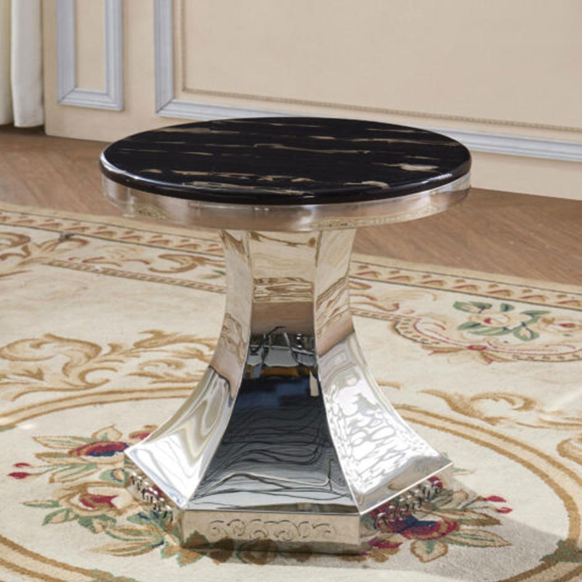Dempsey Marble Lamp Table with Stainless Steel Base - Black - Sigrid Mills