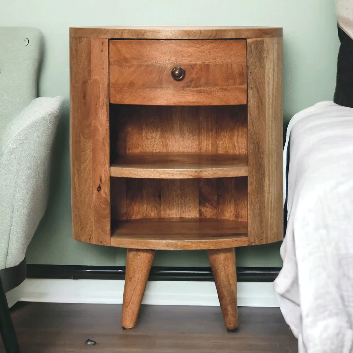 Bedside Table - MODERN 1 Drawer Nightstand Oak 40cm - Beasley & Sons
