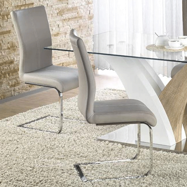 Maverick Set of 2 PU Chairs - Chrome and Grey - Sigrid Mills