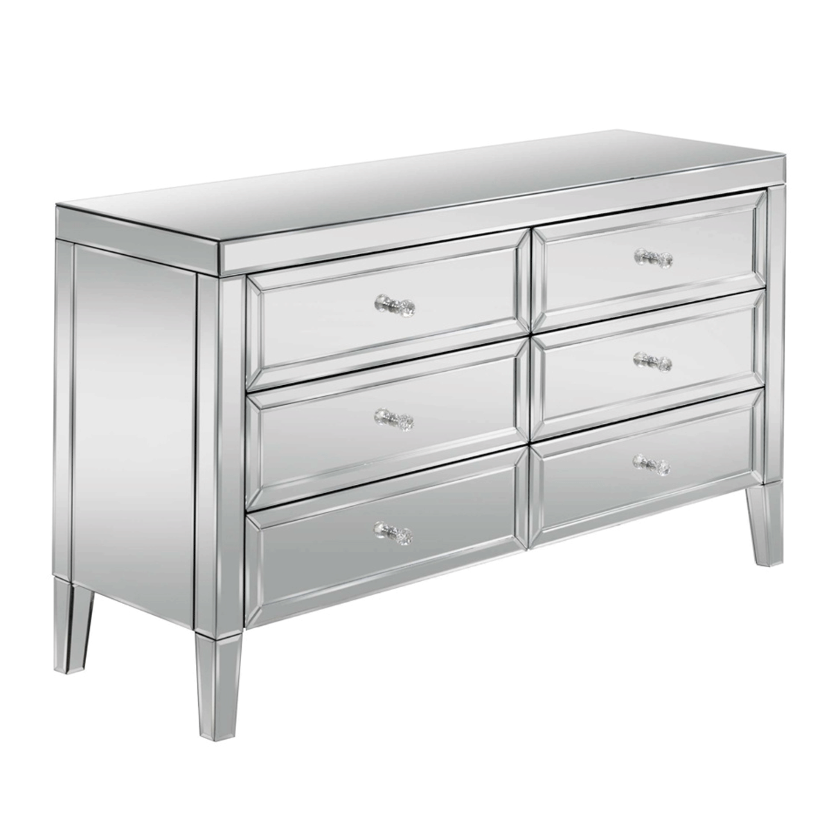 VAUGHAN Silver Chest of Drawers - Large-sized, 6 Drawers, Double, Mirrored - Birlea Essentials