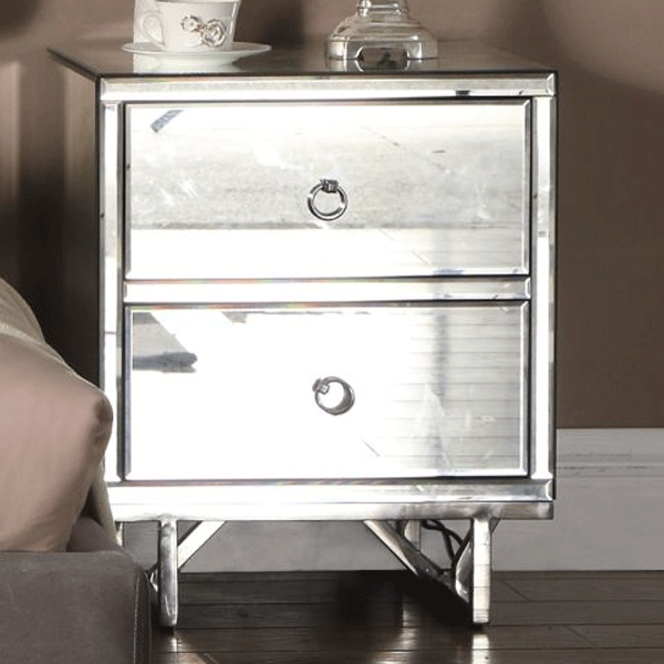 Bedside Table - EREWASH 2 Drawer Nightstand Siulver 47cm - Sigrid Mills
