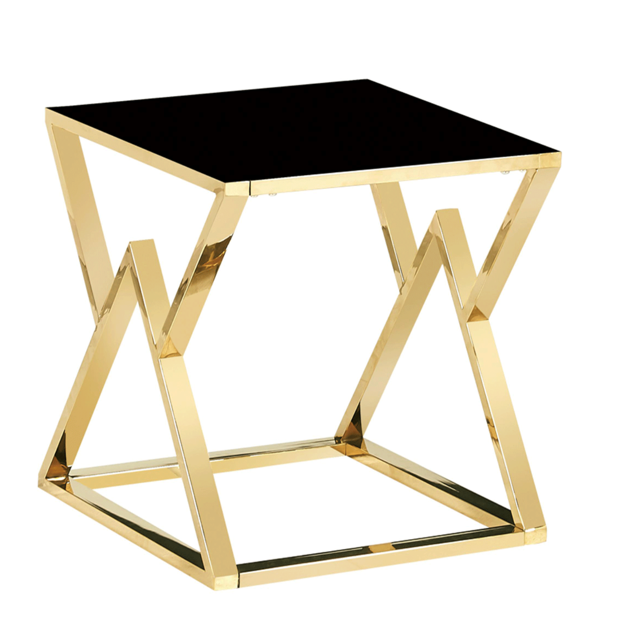 Barstow Square Lamp Side Table Classic Gold Elegance with Black Glass Top - Sigrid Mills