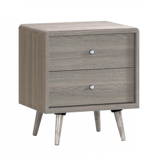 Bedside Table - ASHBURTON 2 Drawer Nightstand Grey Oak Effect 50cm - Sigrid Mills