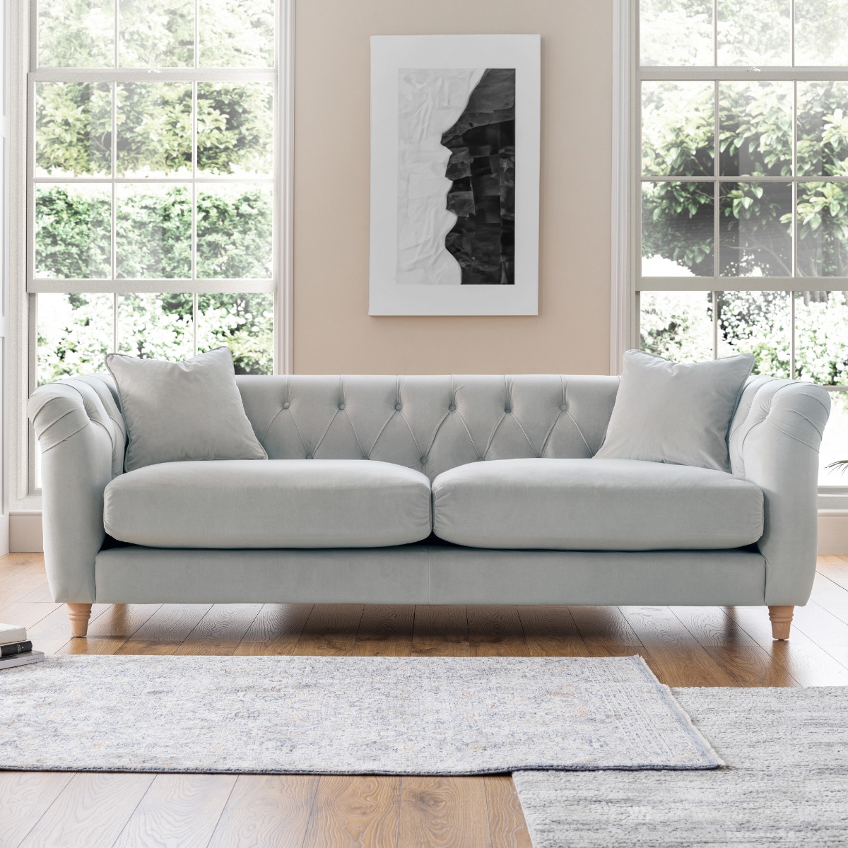 VELRANO Velvet 3 Seater Sofa - Chalk