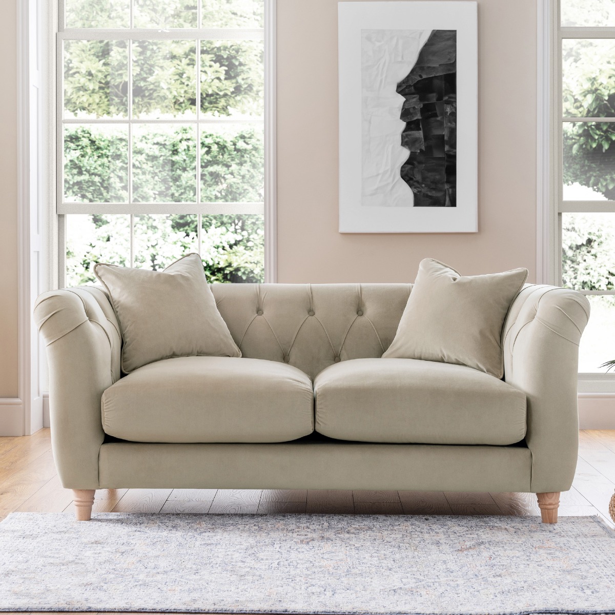 VELRANO Velvet 2 Seater Sofa - Putty