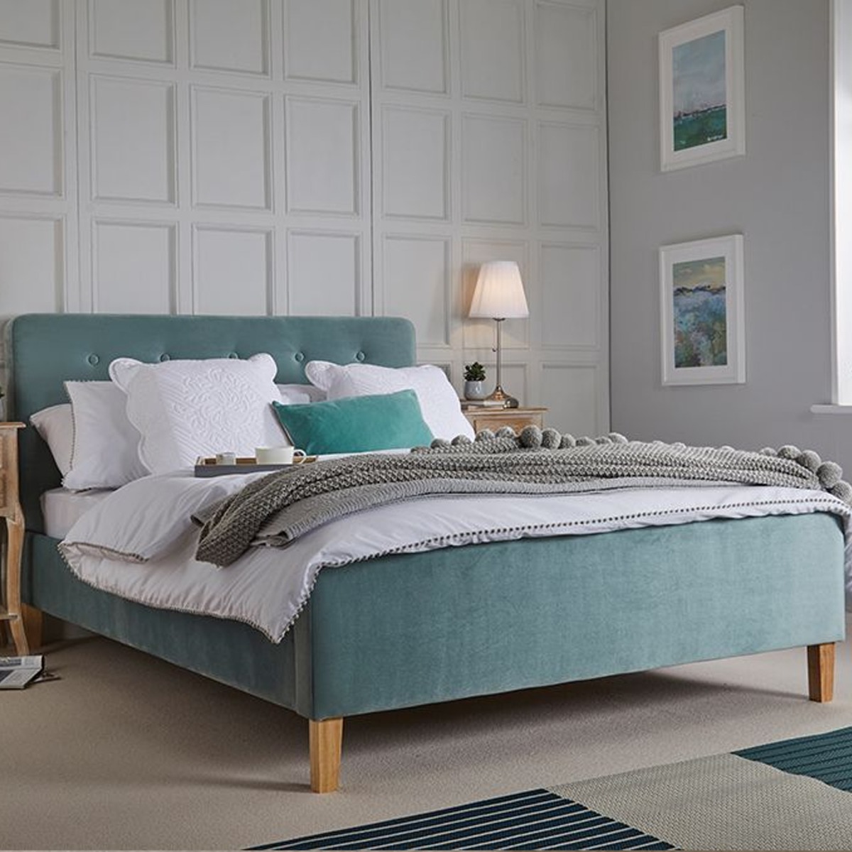 Pierre Aqua Velvet Bed Frame - Kingsize 5ft - Leeds Plywood