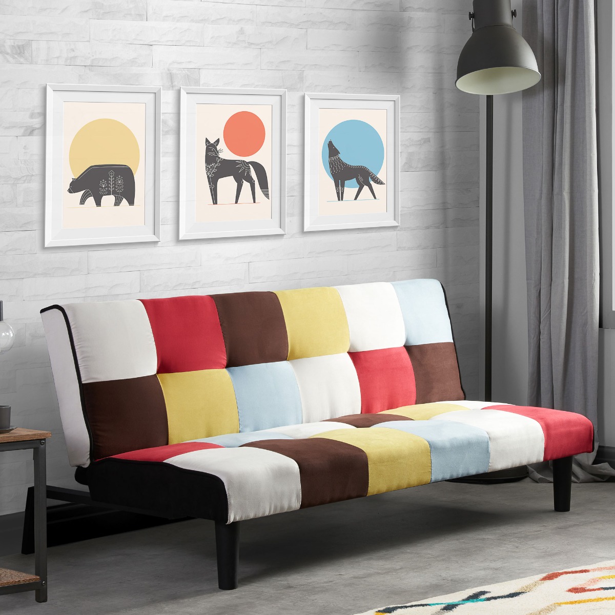 Stylish Upholstered Velvet Fabric Multi Coloured Sofabed - Birlea Essentials