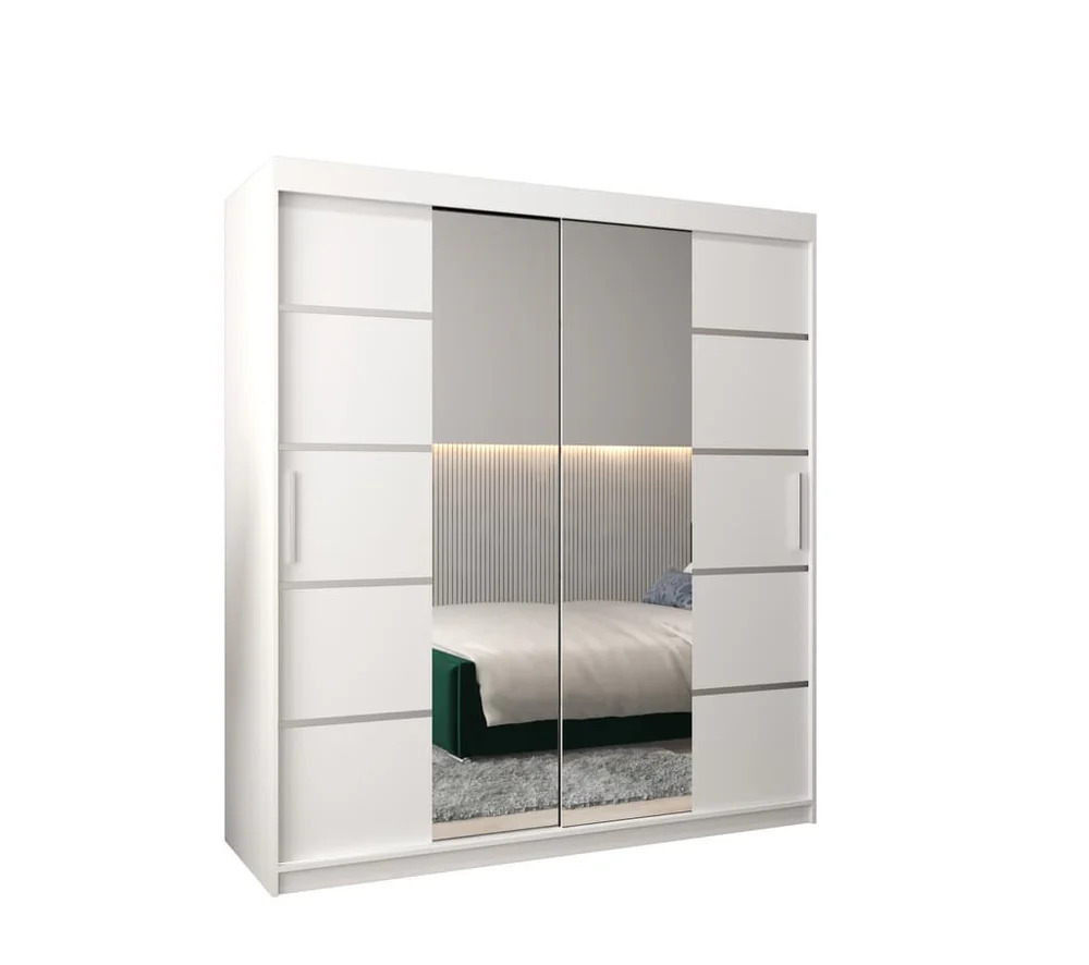 Sliding Wardrobe - VICENZA 2 Door Mirrored Wardrobe White 180cm - Art Nest