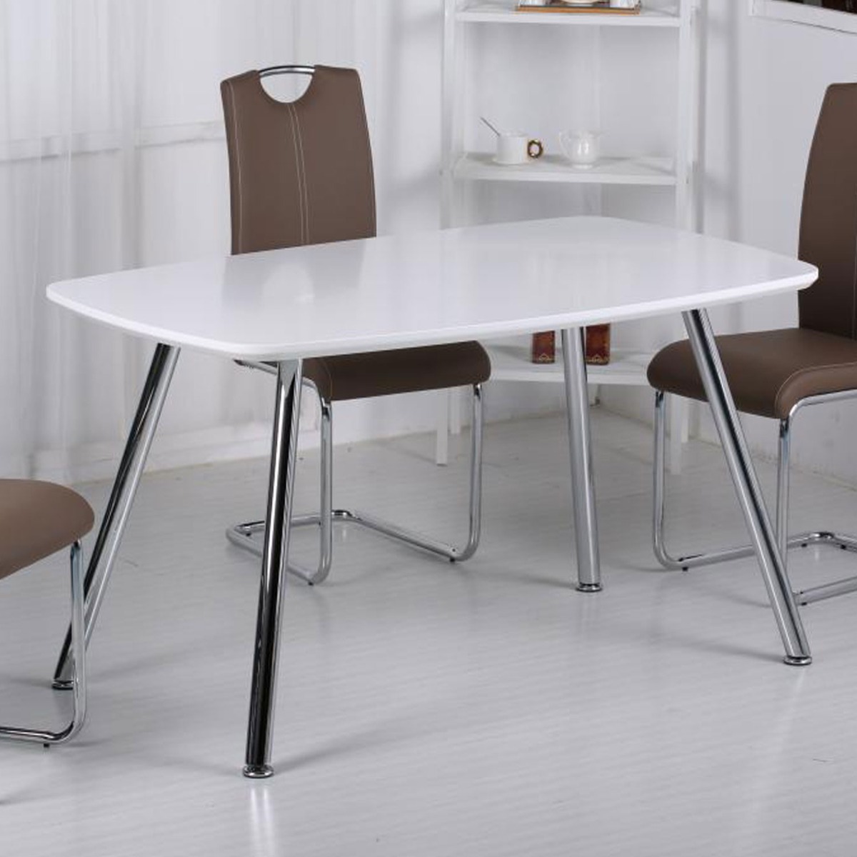 Tennyson High Gloss Dining Table - Light Grey and Chrome - Sigrid Mills