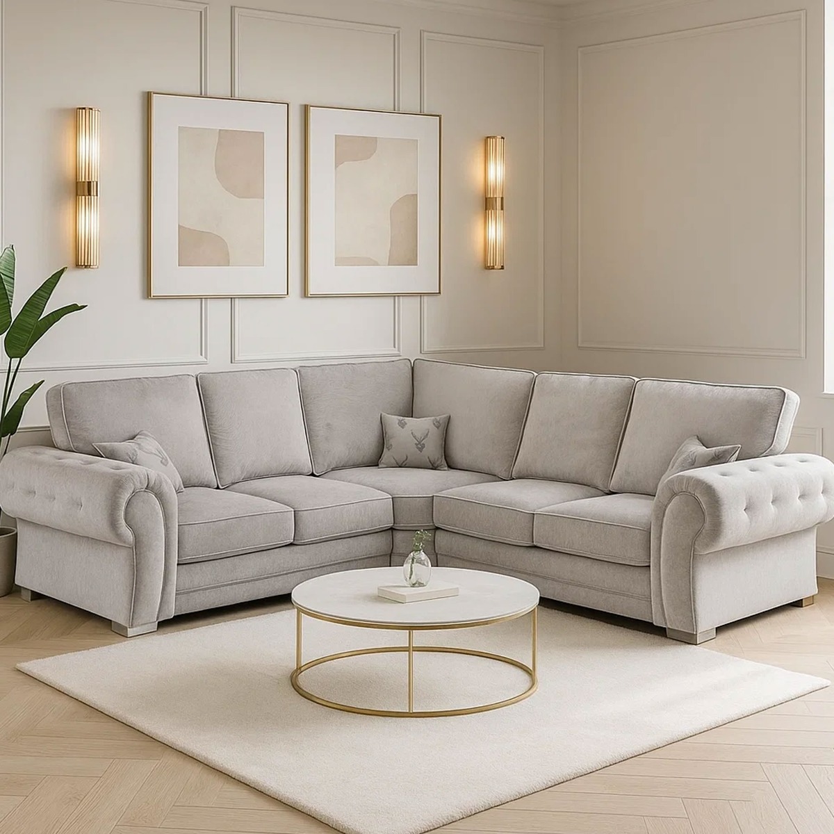 Verona Premium Fabric High Back Corner Sofa with Metal Feet - Grey - Home Done