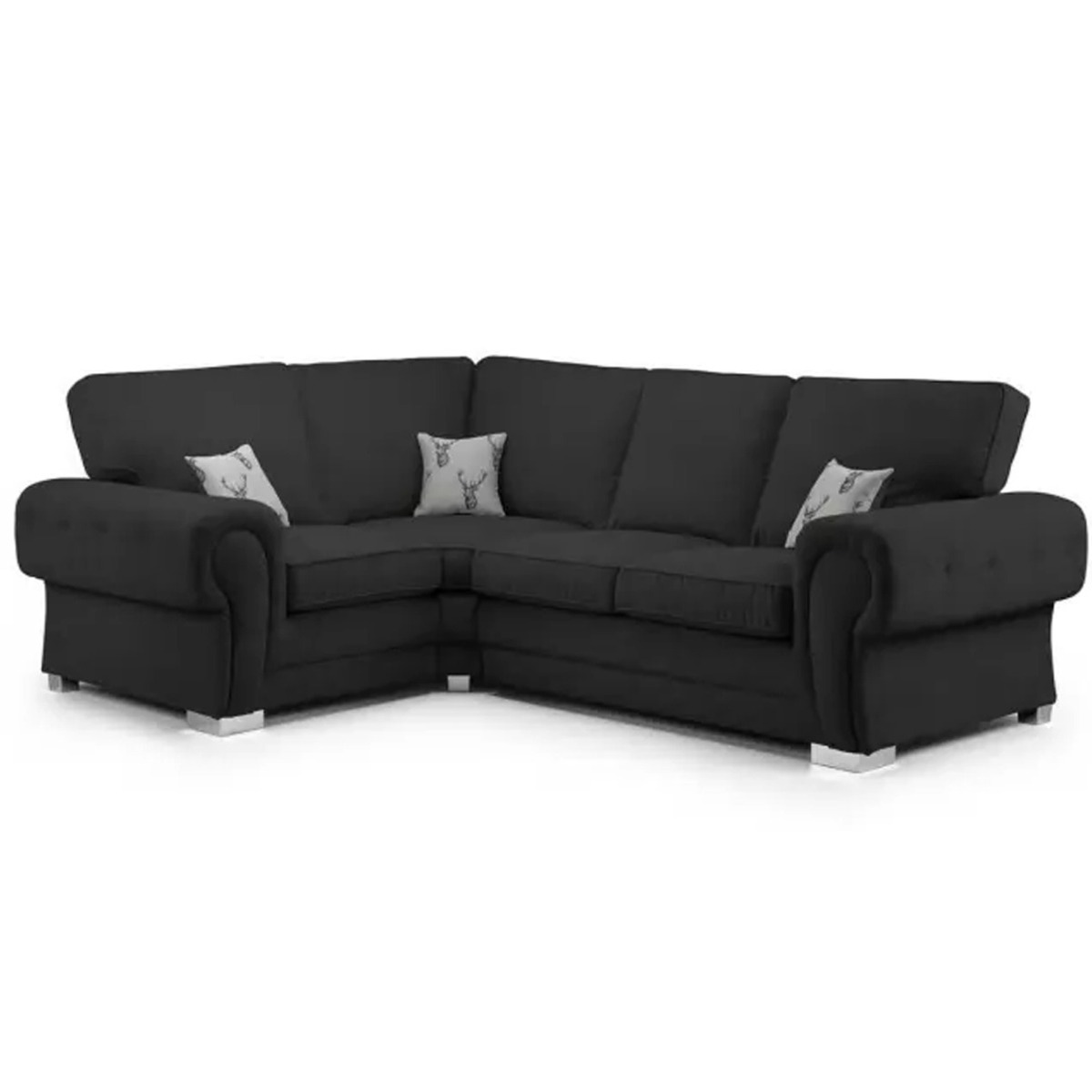 VERONA Fabric 4 Seater L Shaped - Left Hand Facing Corner Sofa - Black - Home Done