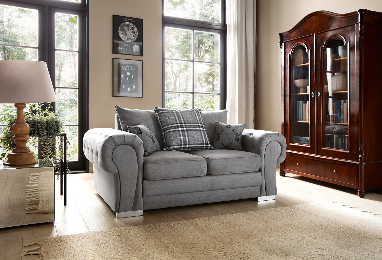 Colchester Chenille 2 Seater Sofa - Grey - Moonlight Interiors