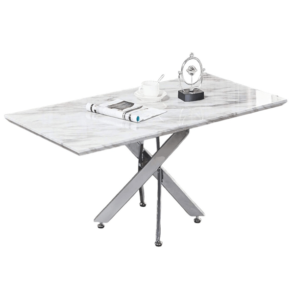 Vaxton Coffee Table with Silver Legs - Marble Effect - Sigrid Mills