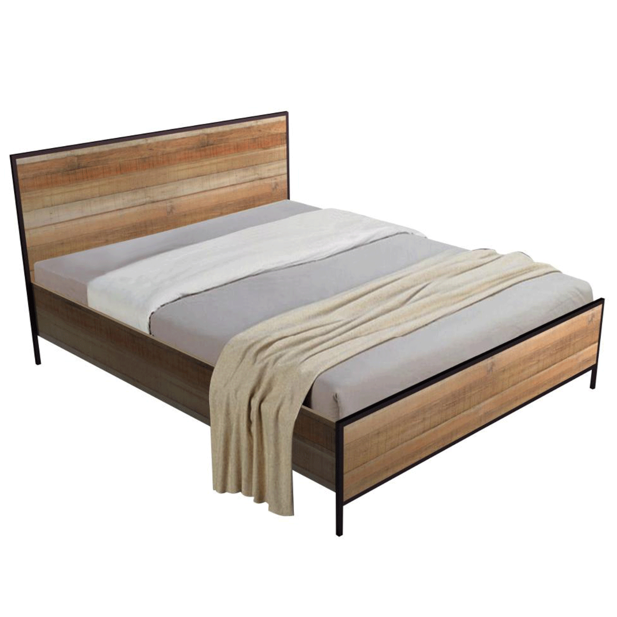 Wenatchee Decent Decor Bed Frame Classic Oak Effect with Black Metal Frame - Double 4ft6 - Sigrid Mills