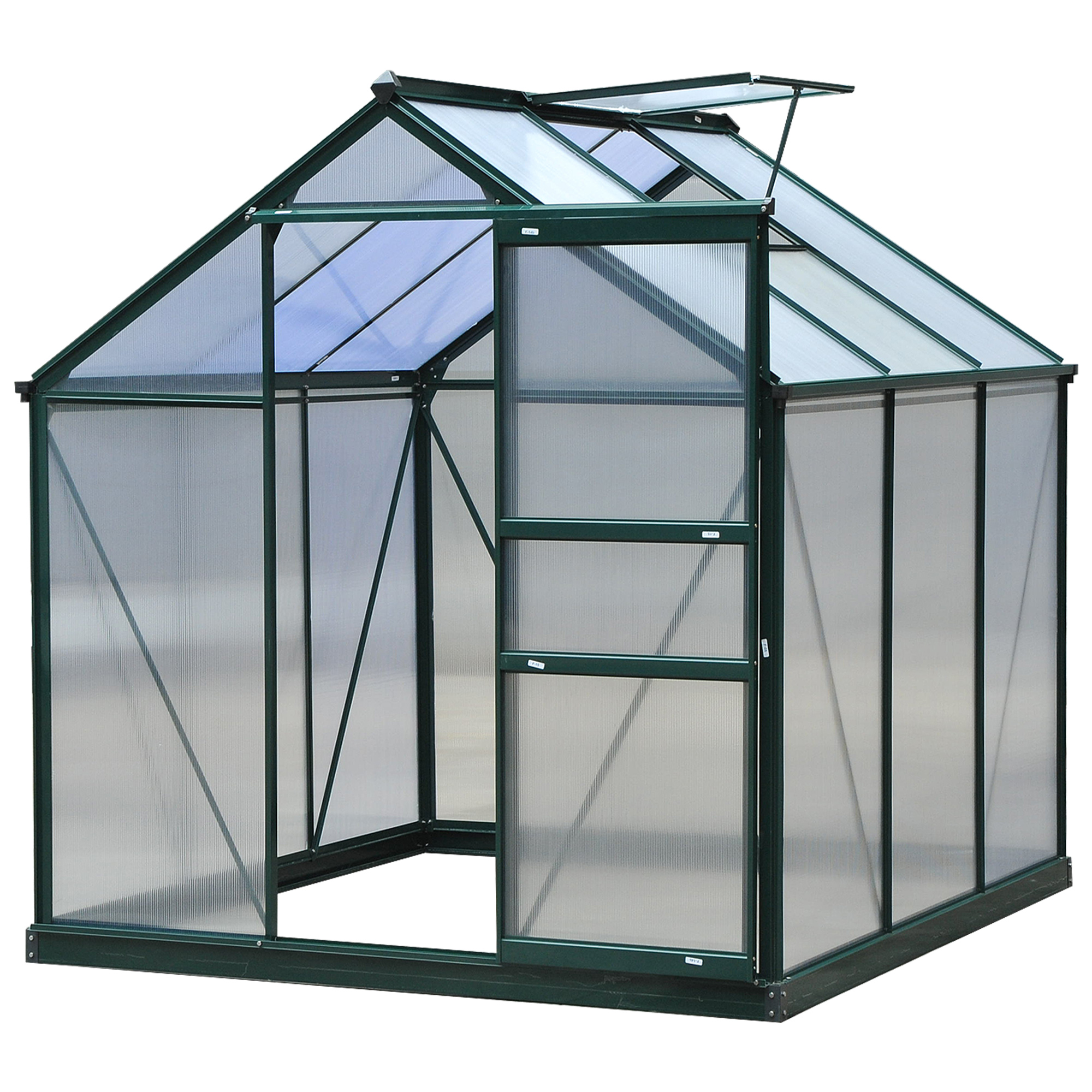 Large Walk-In Greenhouse Polycarbonate Garden Greenhouse Plants Grow Galvanized Base Aluminium Frame w/ Slide Door, 6 x 6 ft - Life Essentials