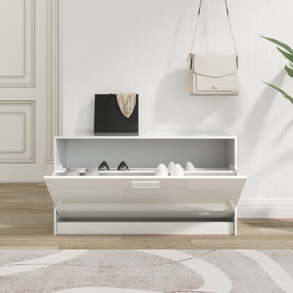 Shoe Bench High Gloss White 80x24x45cm Engineered Wood - Sid & Sam