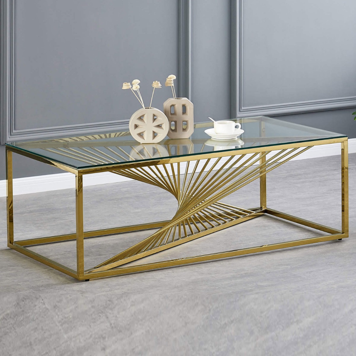 Stefano Clear Glass Coffee Table - Gold - Sigrid Mills