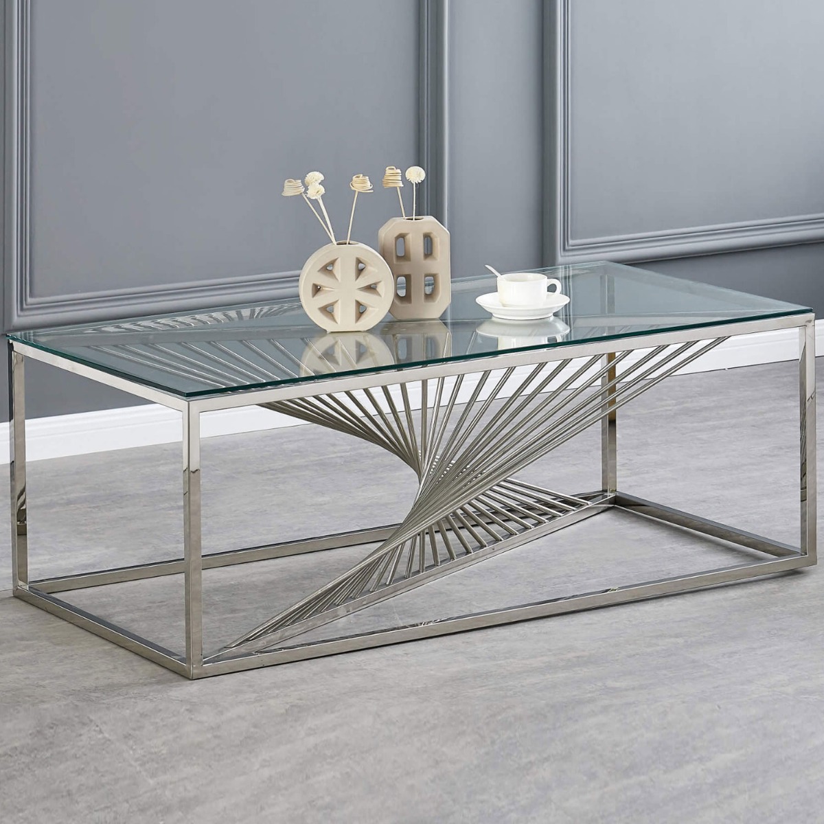 Stefano Clear Glass Coffee Table - Silver - Sigrid Mills