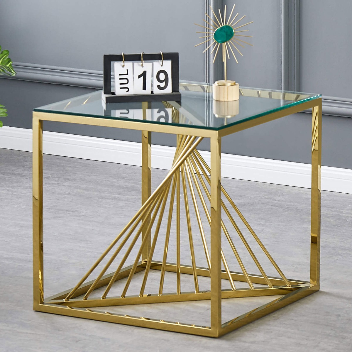Stefano Clear Glass Lamp Table - Gold - Sigrid Mills