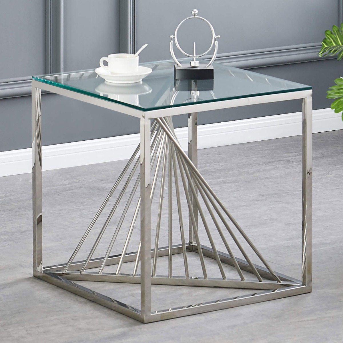 Stefano Clear Glass Lamp Table - Silver - Sigrid Mills
