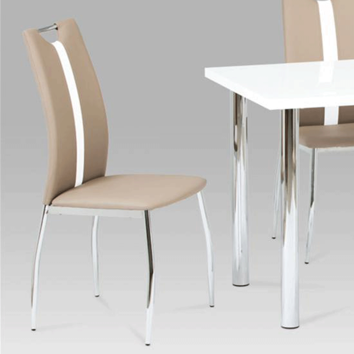 Skagway Modern Chic Brown PU Leather Chairs with Chrome Legs and White Stripe Set of 2 - Sigrid Mills