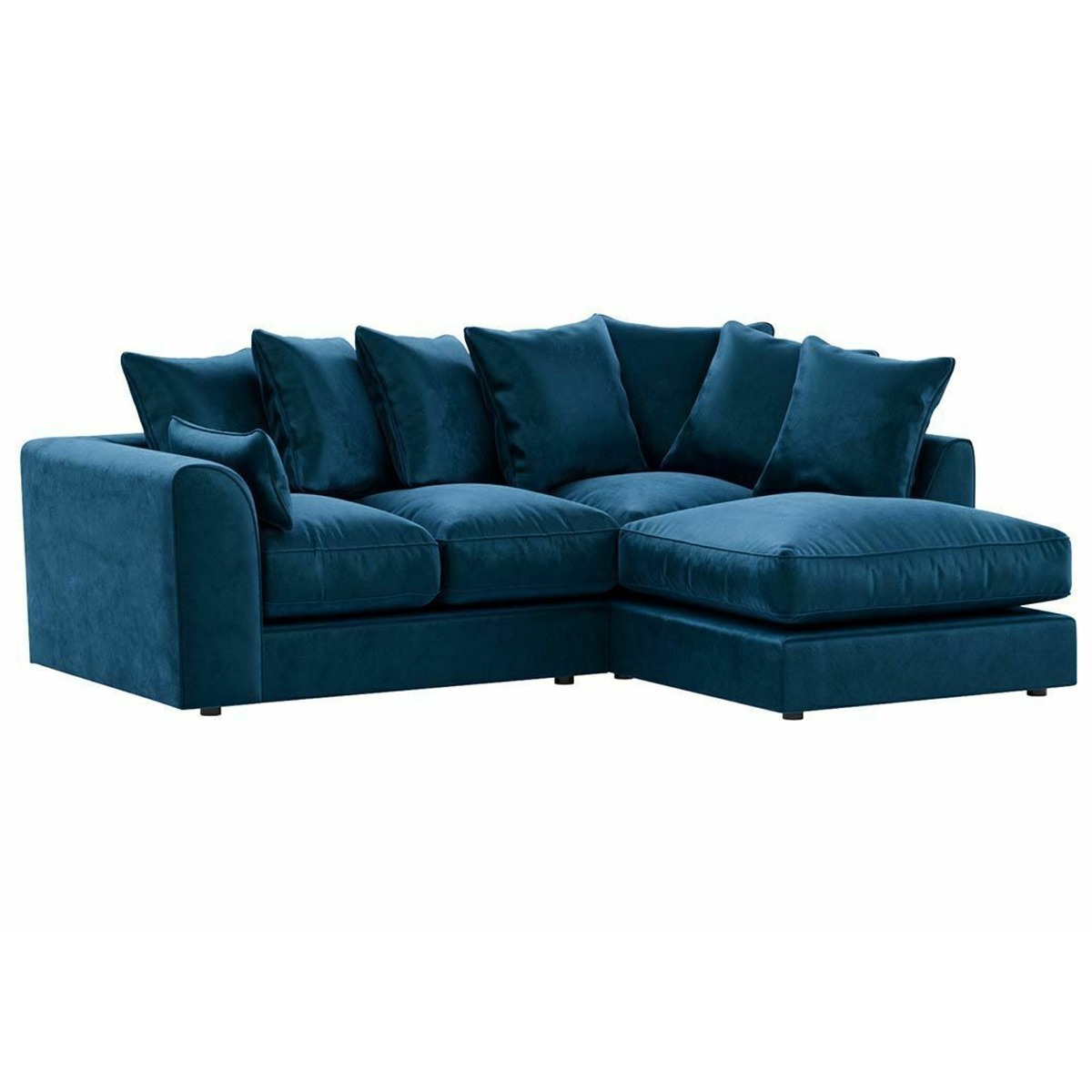 VOSTA Plush Velvet 4 Seater L Shaped - Right Hand Facing Corner Sofa - Blue - Steve and Co Mills