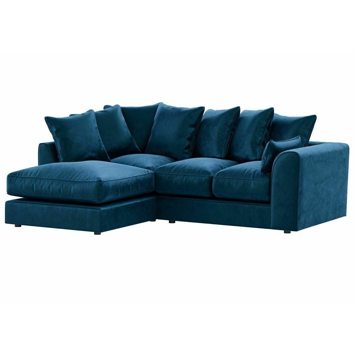 VOSTA Plush Velvet 4 Seater L Shaped - Left Hand Facing Corner Sofa - Blue - Steve and Co Mills