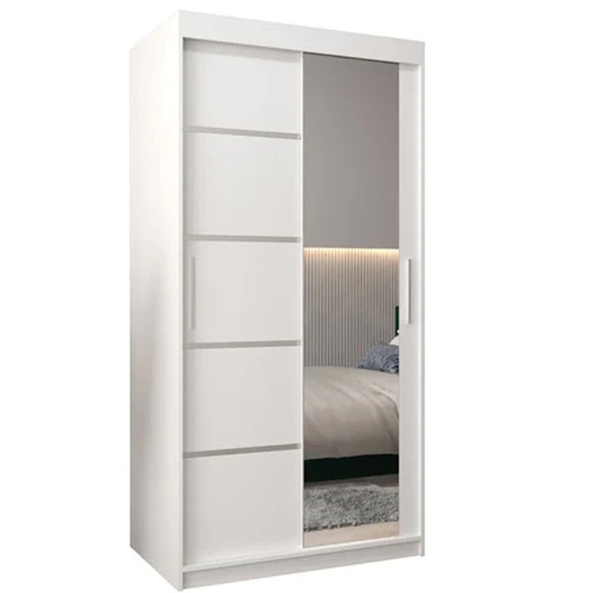Sliding Wardrobe - VICENZA II 2 Door Mirrored Wardrobe White 100cm - Art Nest