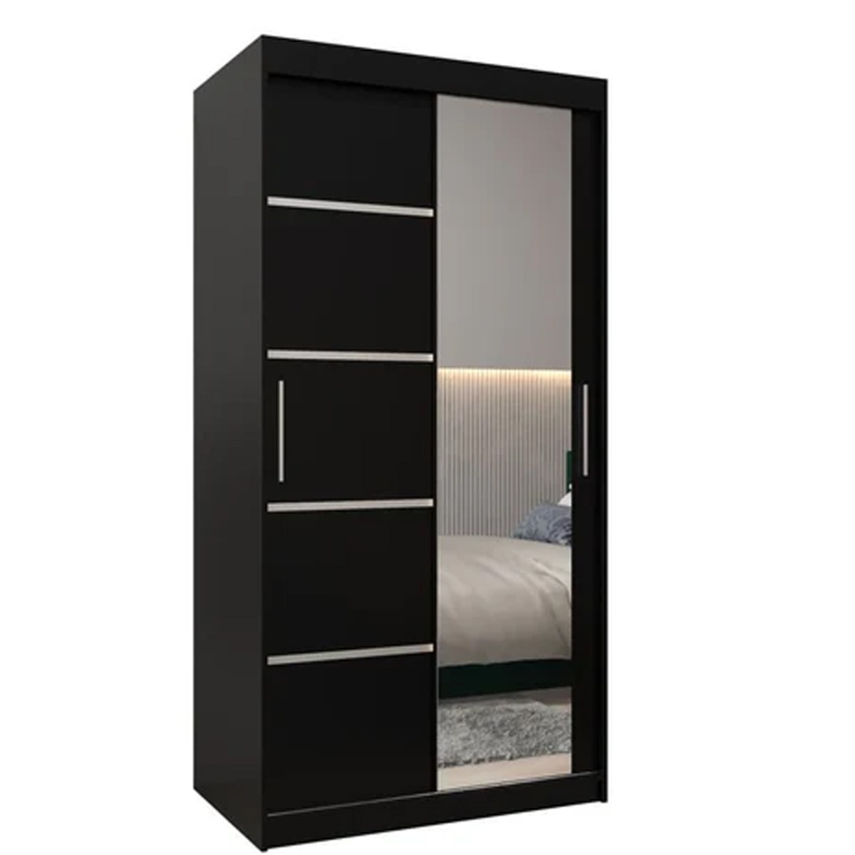 Sliding Wardrobe - VICENZA II 2 Door Mirrored Wardrobe Black 100cm - Art Nest