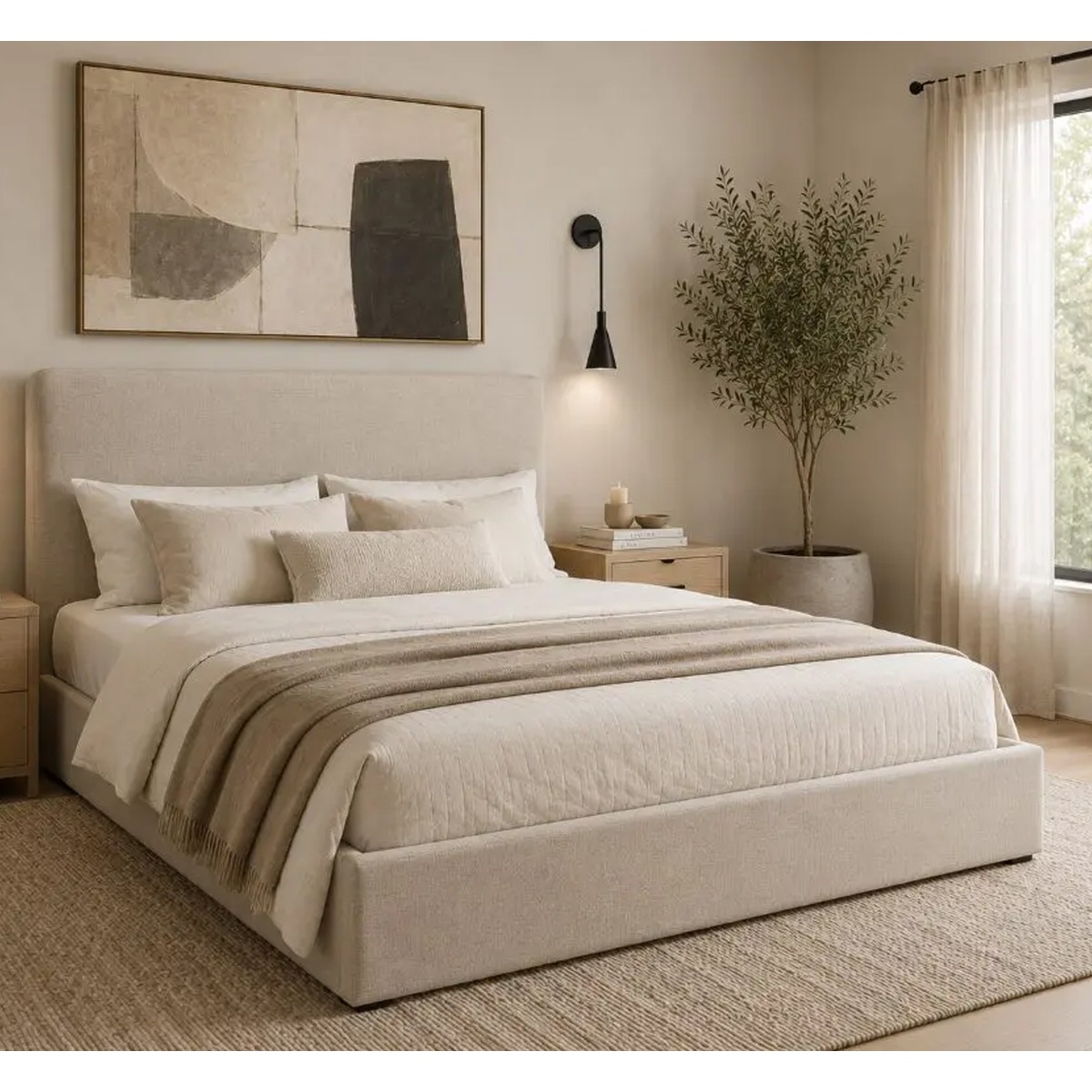 Double Bed - GLASTON 4ft6 Ottoman Bedframe - Oatmeal - Beds-To-Go