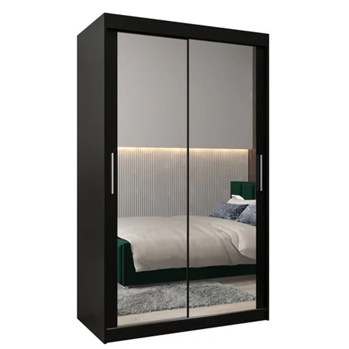 Sliding Wardrobe - TIVERTON III 2 Door Mirrored Wardrobe Black 120cm - Art Nest