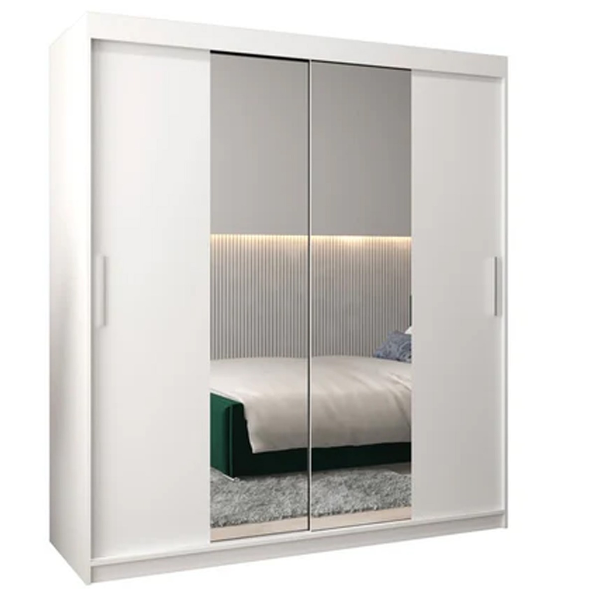 Sliding Wardrobe - TIVERTON I 2 Door Mirrored Wardrobe White 180cm - Art Nest