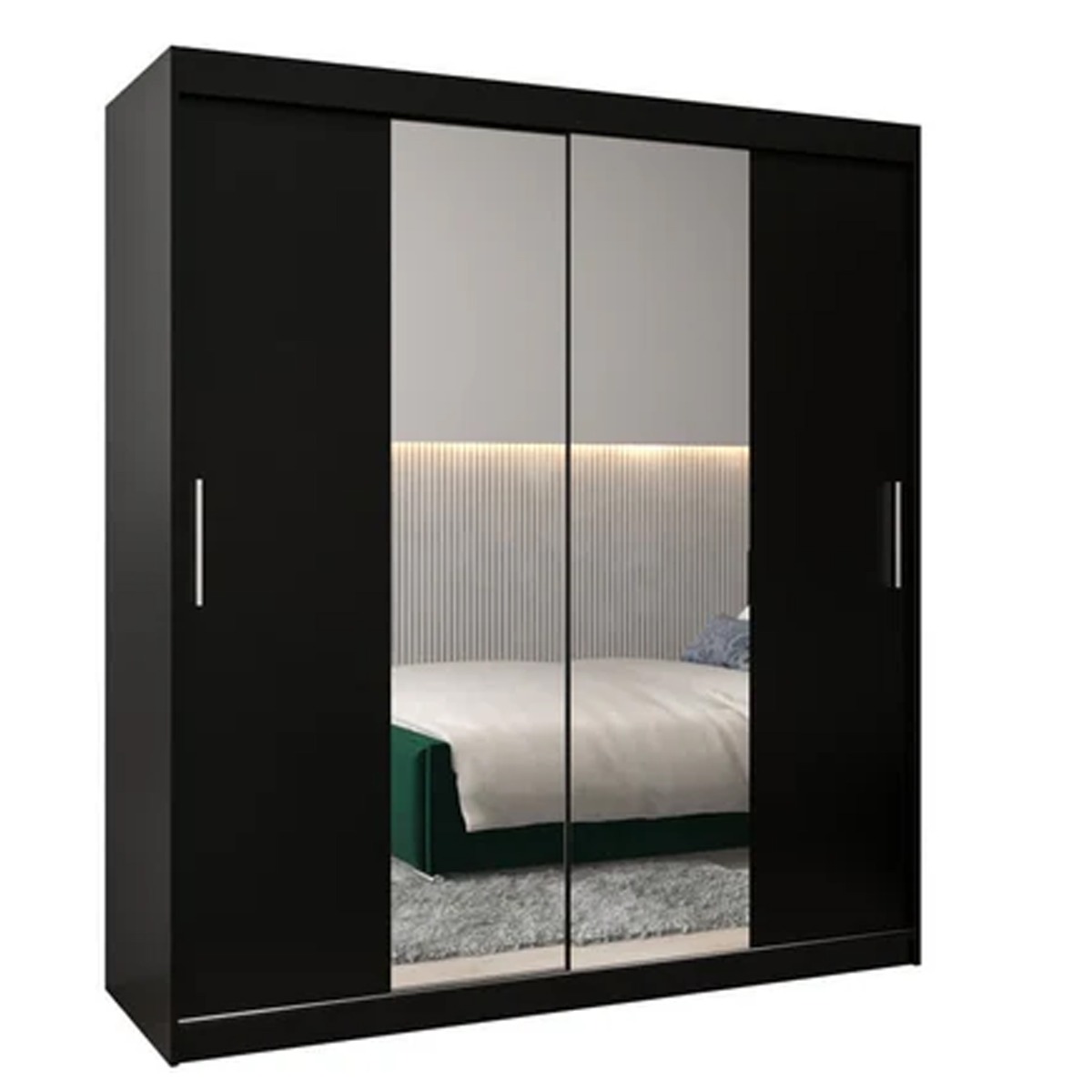 Sliding Wardrobe - TIVERTON I 2 Door Mirrored Wardrobe Black 180cm - Art Nest
