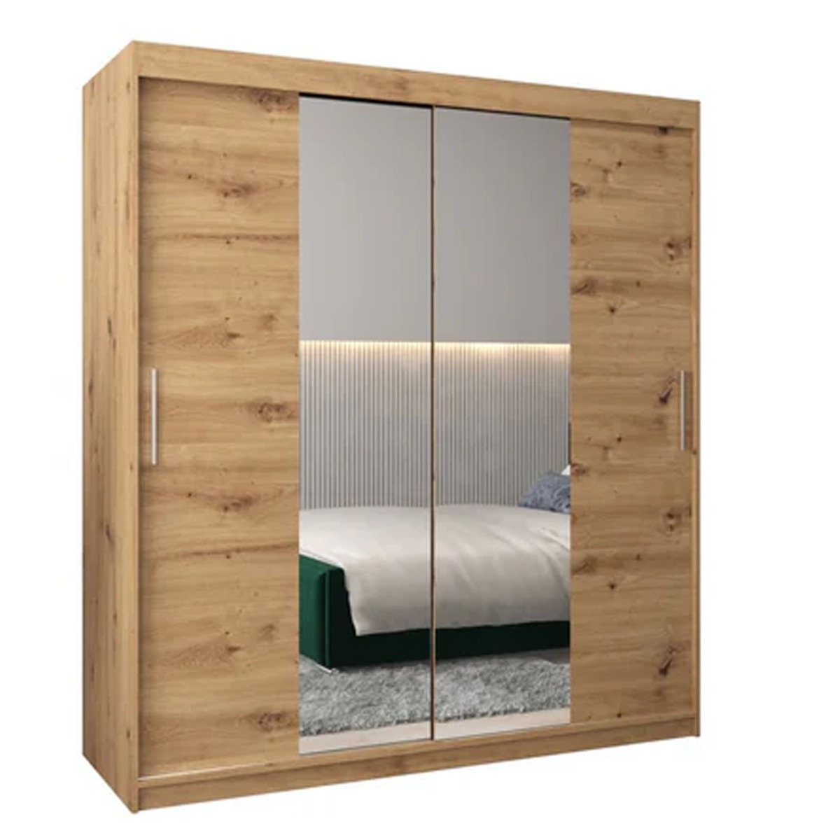 Sliding Wardrobe - TIVERTON I 2 Door Mirrored Wardrobe Oak Artisan 180cm - Art Nest