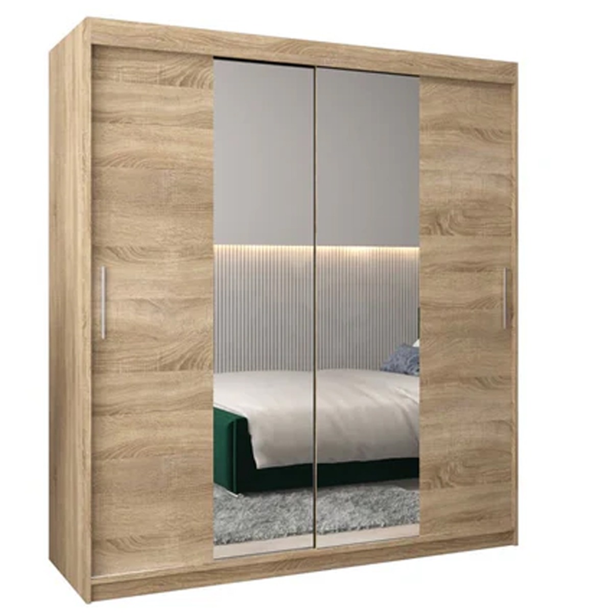 Sliding Wardrobe - TIVERTON I 2 Door Mirrored Wardrobe Oak Sonoma 180cm - Art Nest
