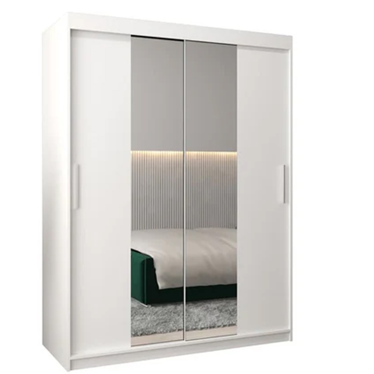 Sliding Wardrobe - TIVERTON I 2 Door Mirrored Wardrobe White 150cm - Art Nest