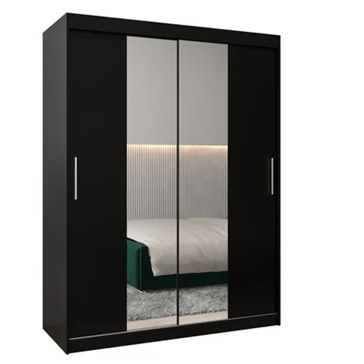 Sliding Wardrobe - TIVERTON I 2 Door Mirrored Wardrobe Black 150cm - Art Nest