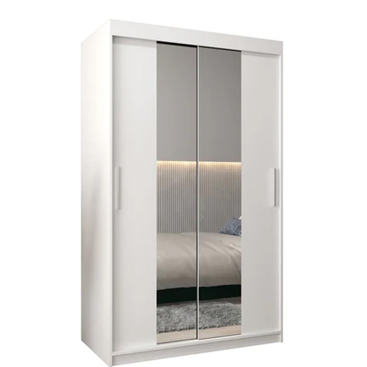 Sliding Wardrobe - TIVERTON I 2 Door Mirrored Wardrobe White 120cm - Art Nest