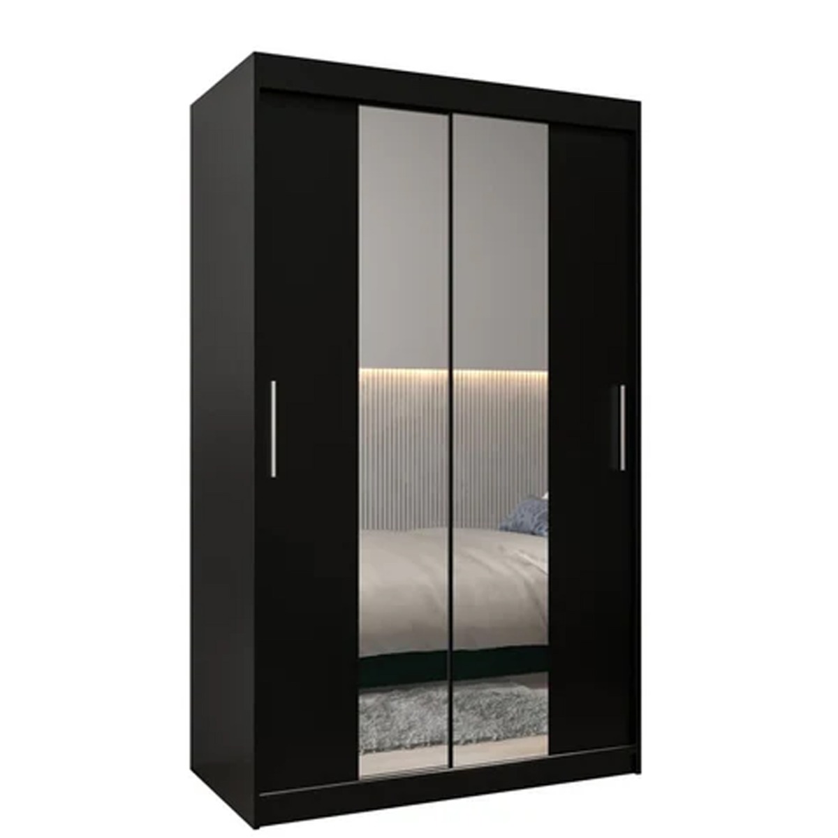 Sliding Wardrobe - TIVERTON I 2 Door Mirrored Wardrobe Black 120cm - Art Nest
