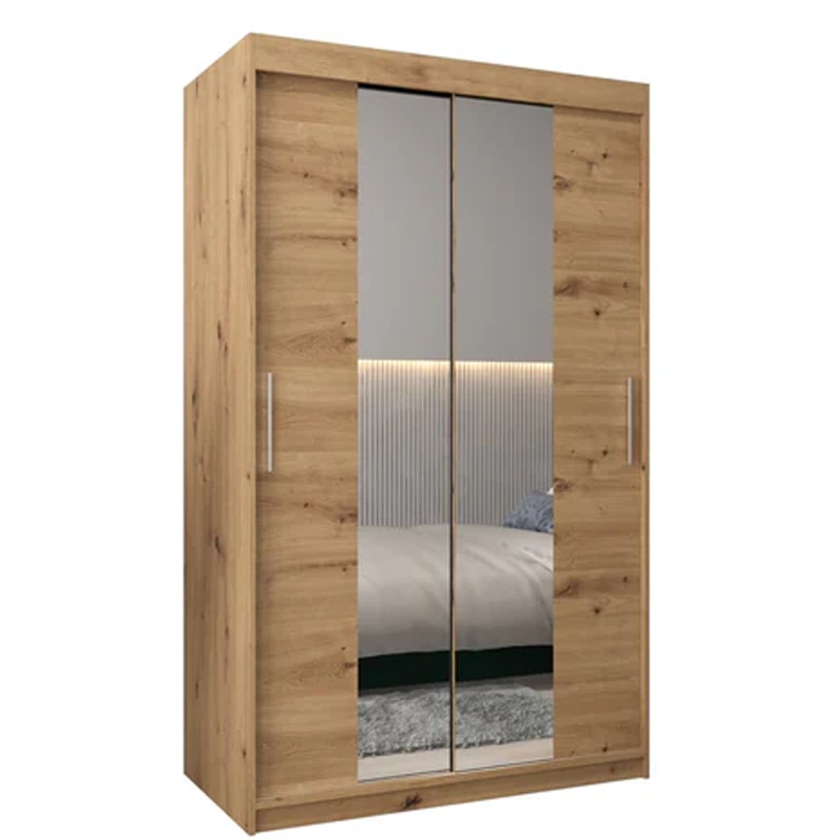 Sliding Wardrobe - TIVERTON I 2 Door Mirrored Wardrobe Oak Artisan 120cm - Art Nest