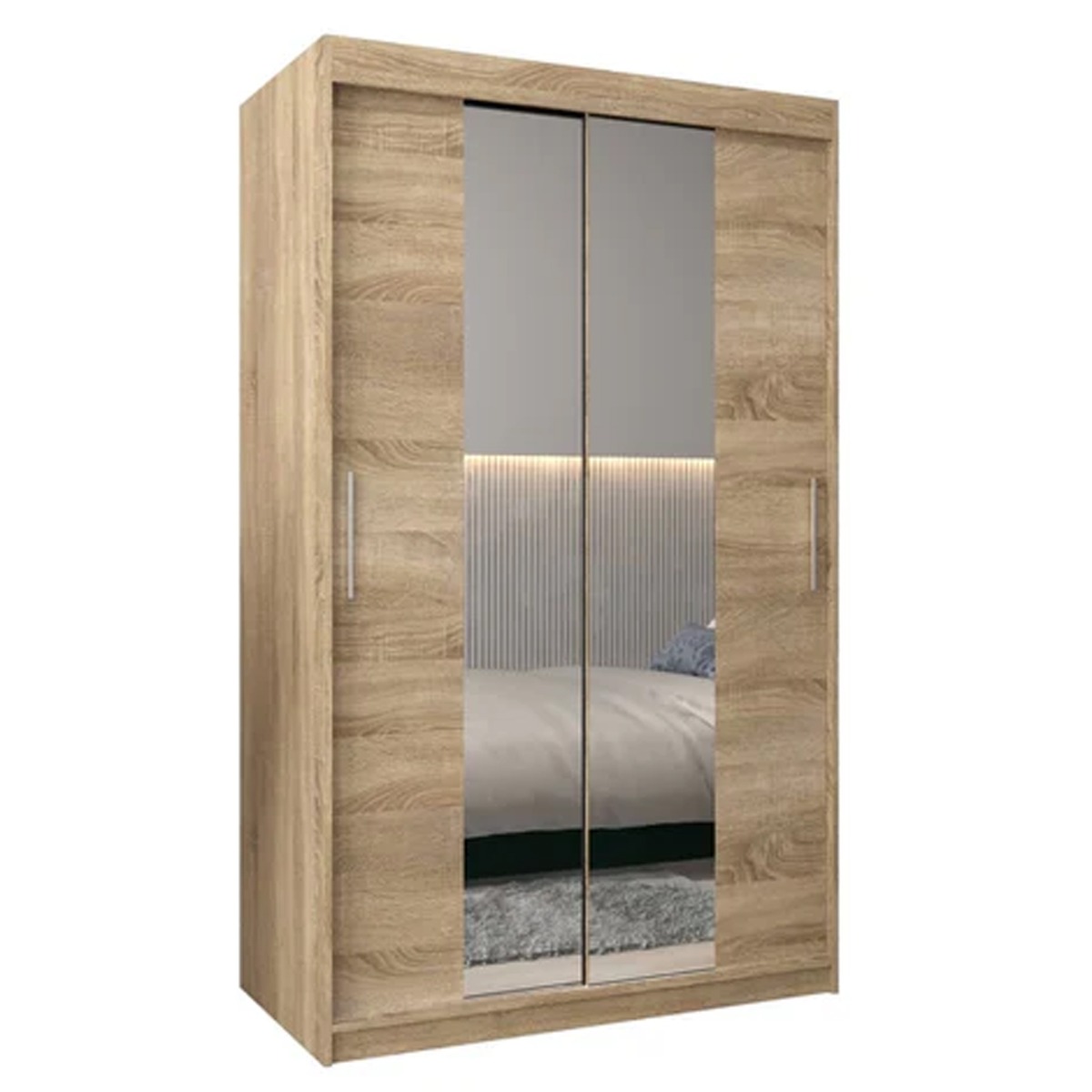 Sliding Wardrobe - TIVERTON I 2 Door Mirrored Wardrobe Oak Sonoma 120cm - Art Nest