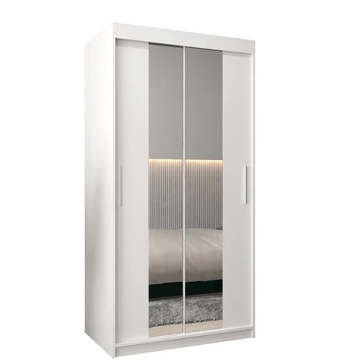Sliding Wardrobe - TIVERTON I 2 Door Mirrored Wardrobe White 100cm - Art Nest