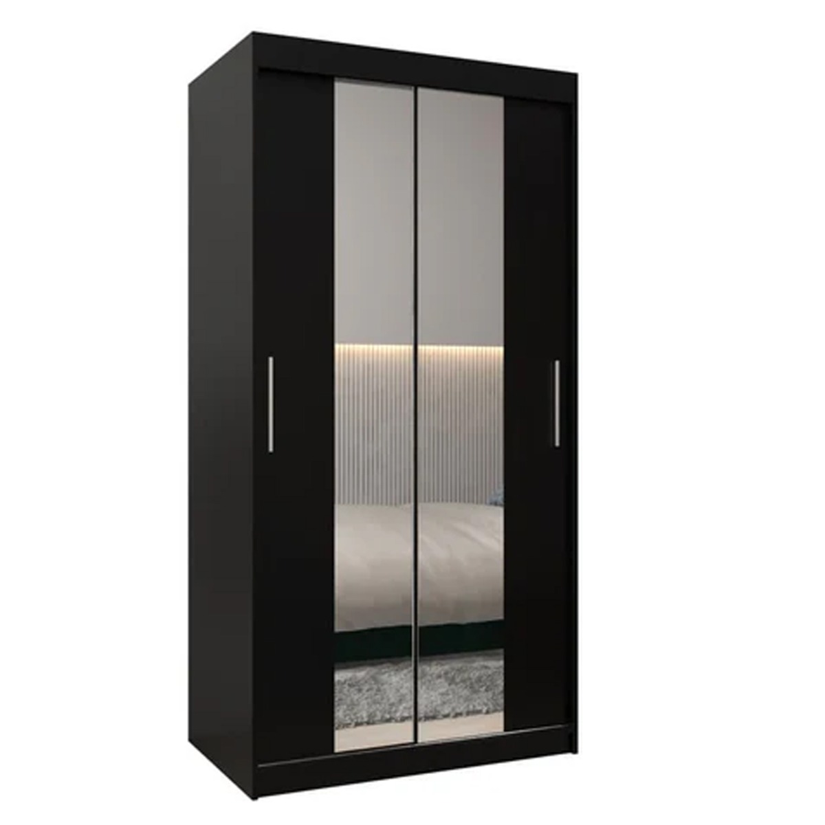 Sliding Wardrobe - TIVERTON I 2 Door Mirrored Wardrobe Black 100cm - Art Nest