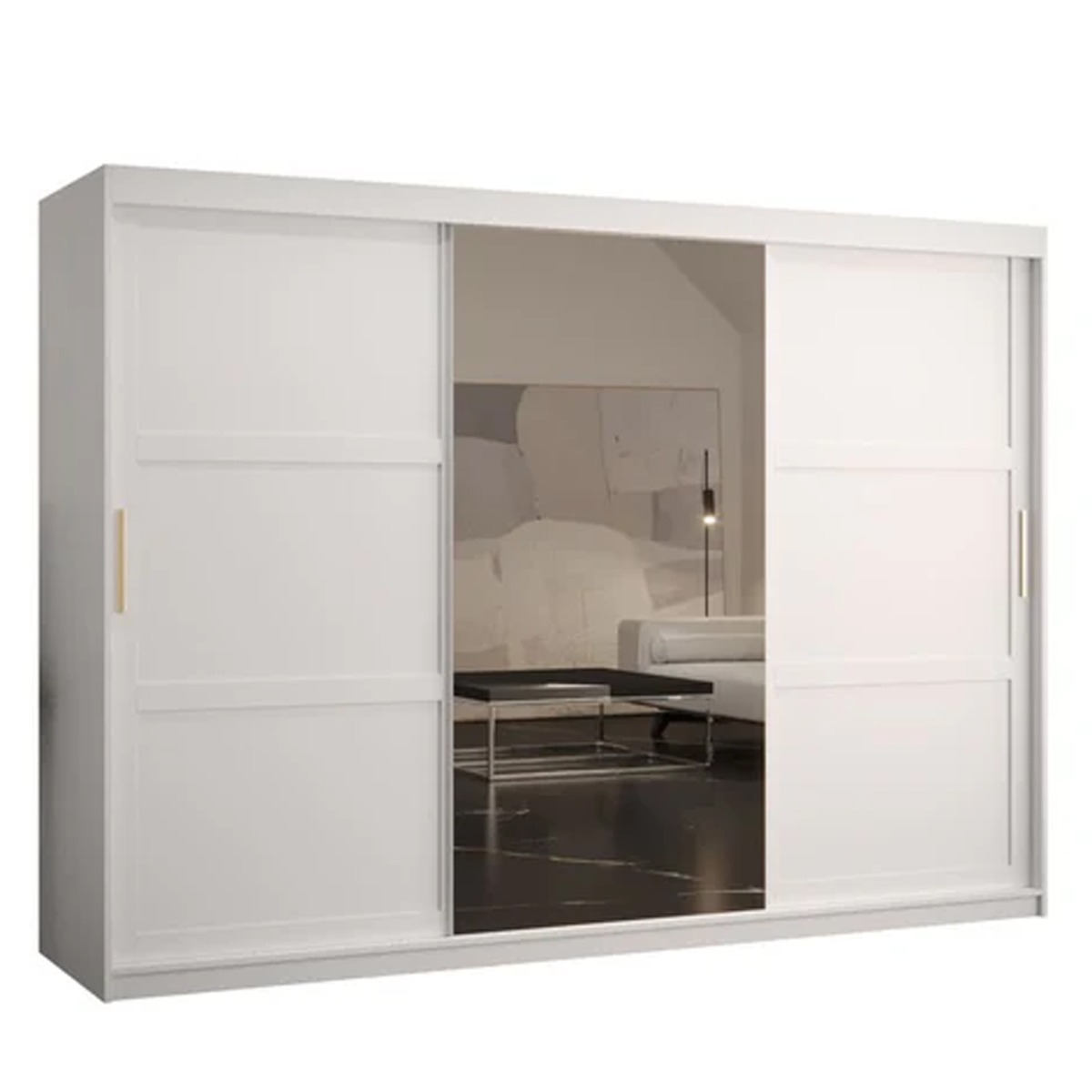 Sliding Wardrobe - CLIFFORD 3 Door Mirrored Wardrobe White 250cm - Art Nest