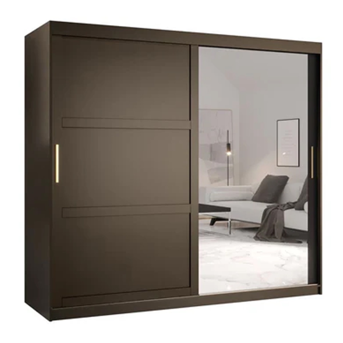 Sliding Wardrobe - CLIFFORD II 2 Door Mirrored Wardrobe Black 200cm - Art Nest